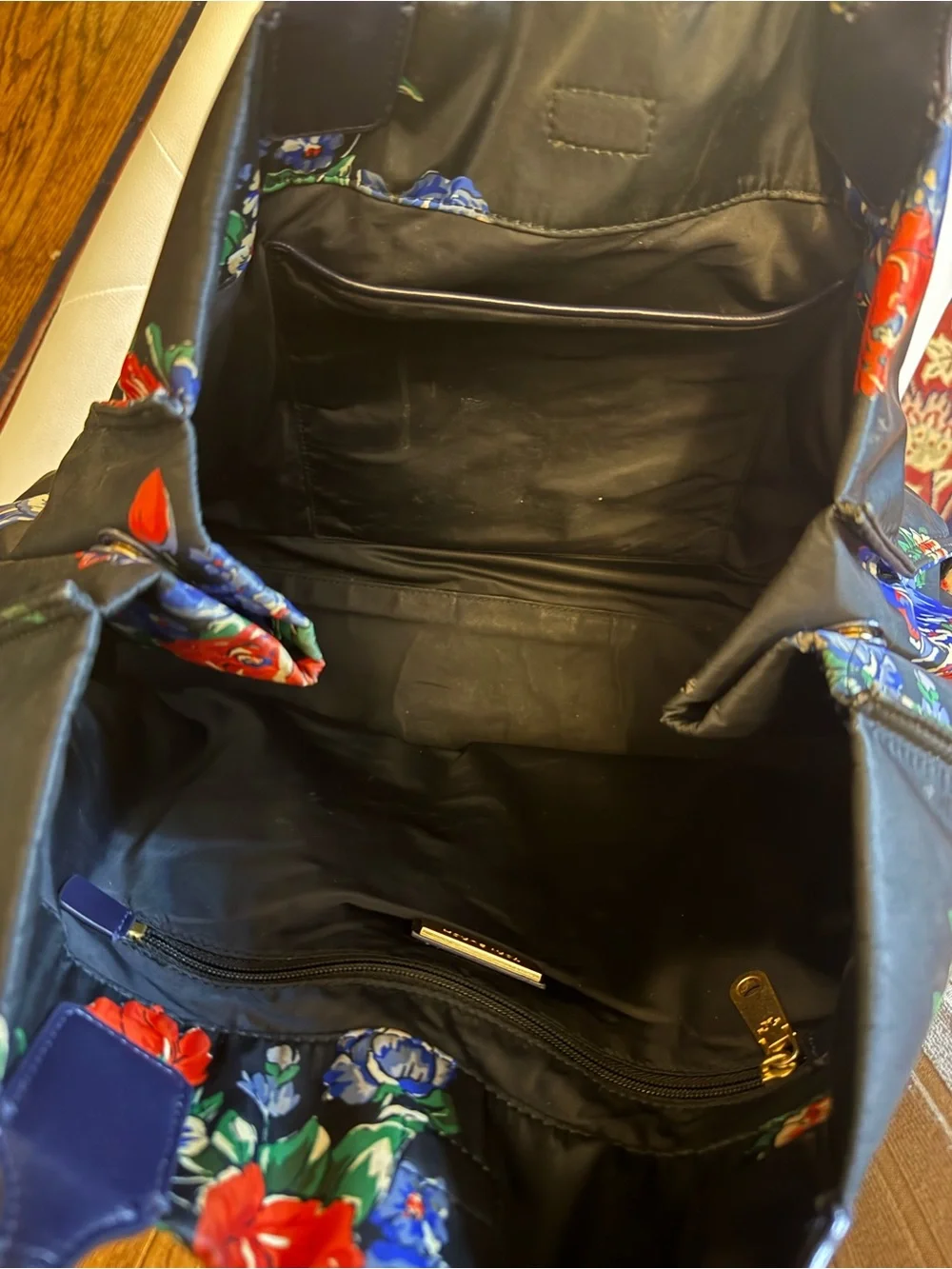 Tory Burch Ella Black Floral Nylon Logo Tote